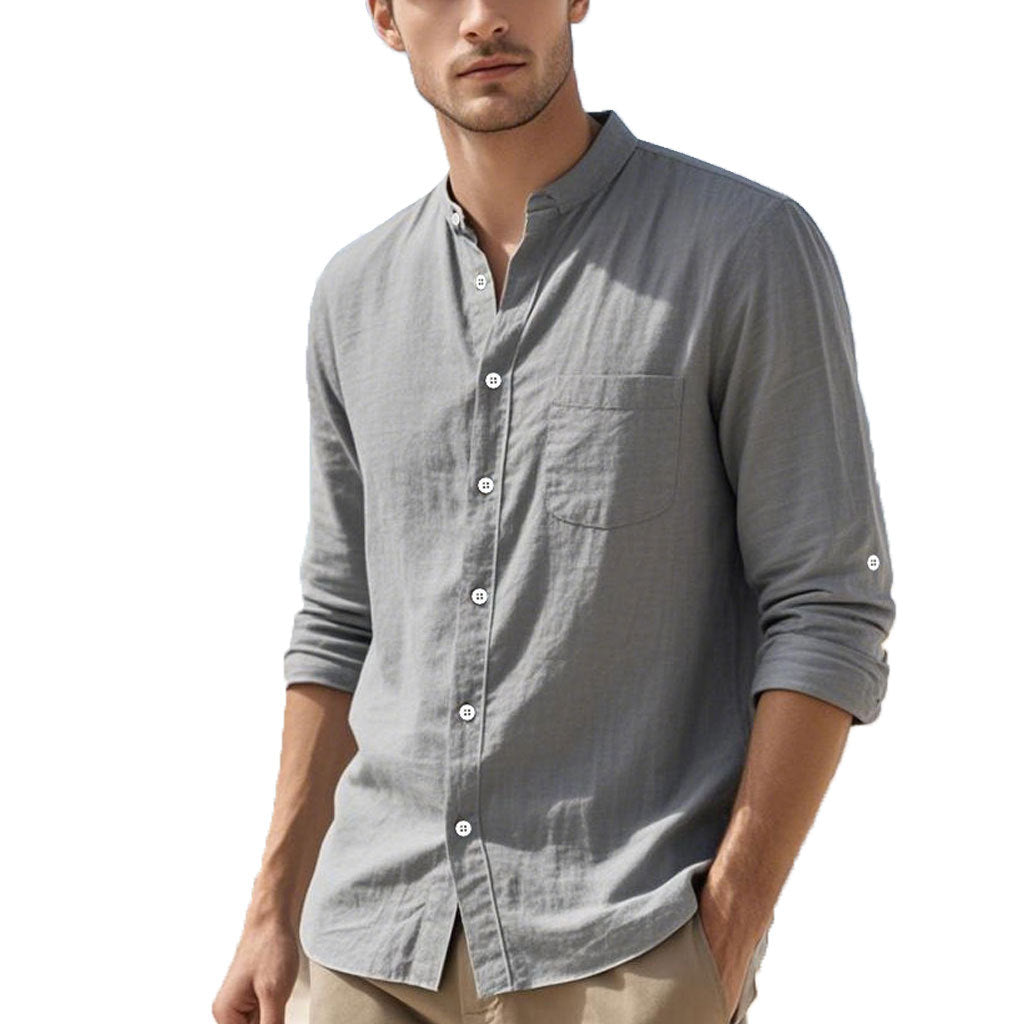 Men's shirt in elegant Henley style with textured cotton Lisslune