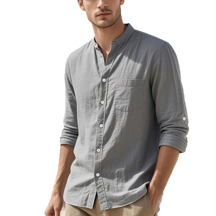 Men's shirt in elegant Henley style with textured cotton Lisslune