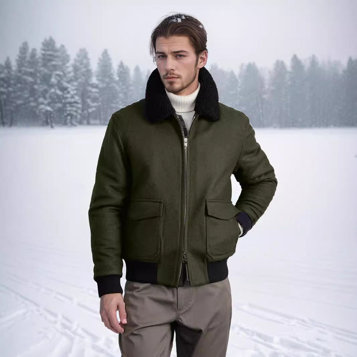 Men's stylish biker jacket made of high-quality wool blend with warm lining Lisslune