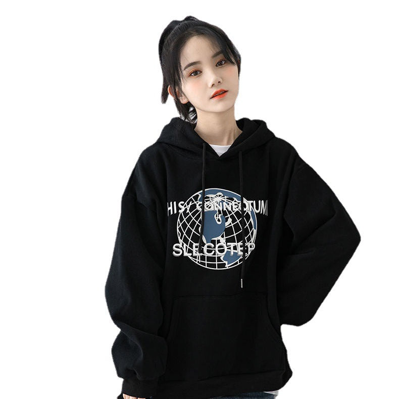 Women's Hoodie with Modern World Map Design Lisslune