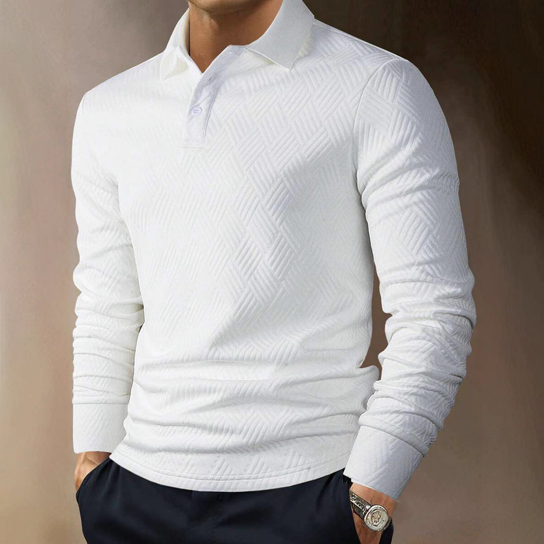 Men's Long Sleeve Polo Shirt with Textured Design Lisslune