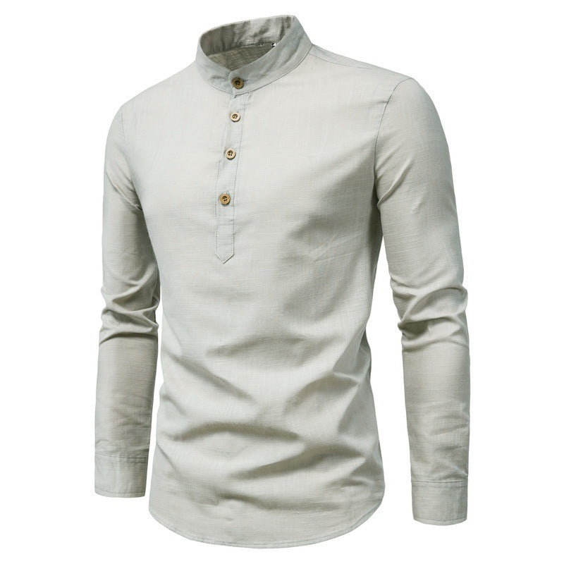 Men's shirt with mandarin collar and wooden buttons Lisslune