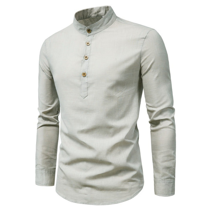Men's shirt with mandarin collar and wooden buttons Lisslune