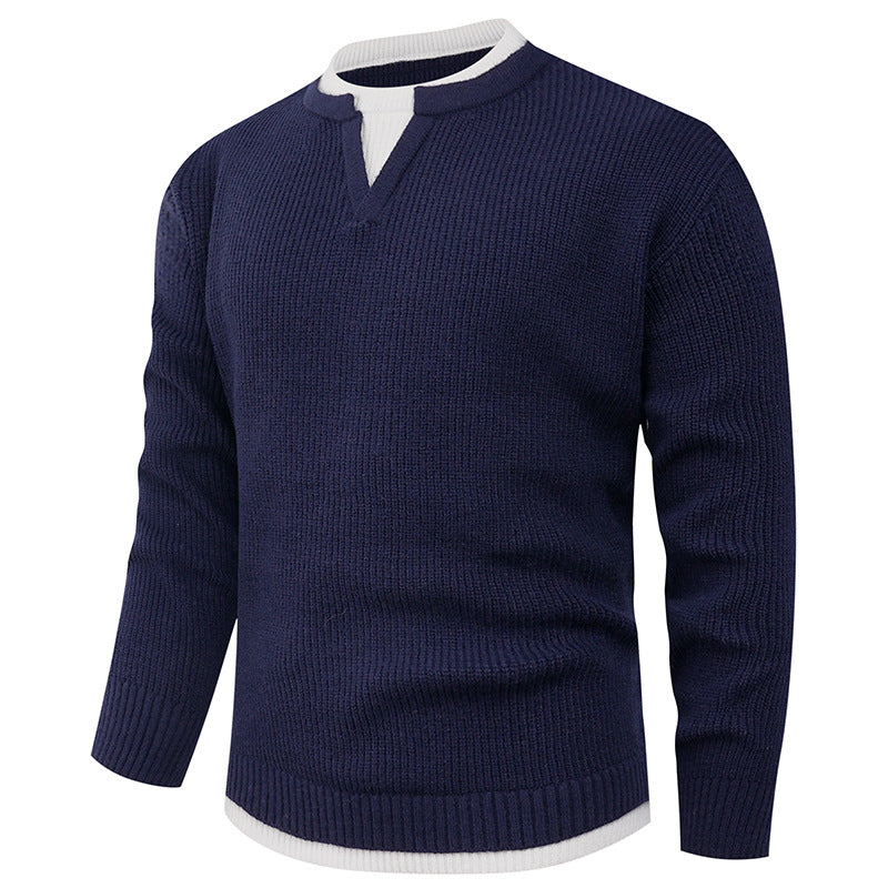 Men's knitted pullover with V-neck and fine structure Lisslune