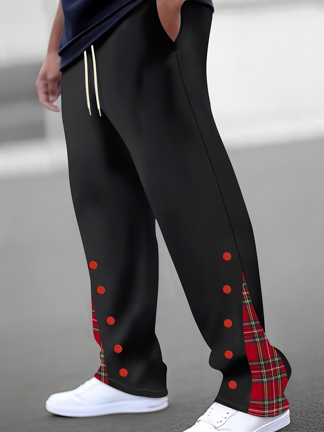 Men's Sporty Jogging Pants with Contrasting Snap Buttons and Breathable Fabric Lisslune