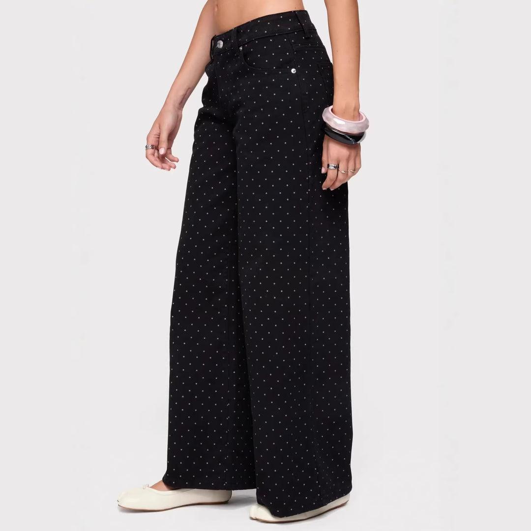 Damen weite Denim-Jeans mit Polka-Dots Lisslune
