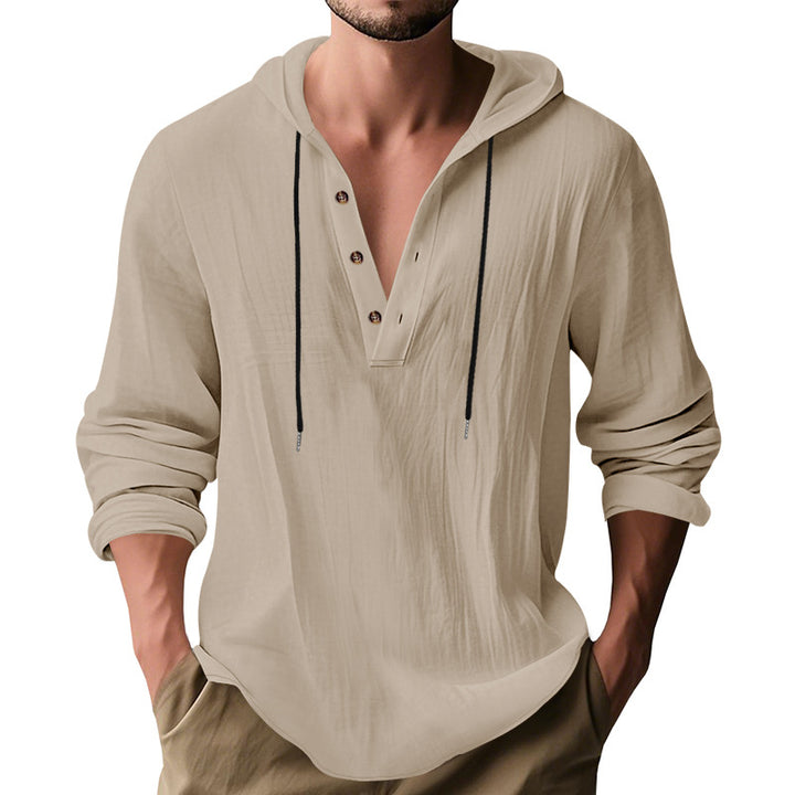 Men's Long Sleeve Hooded Shirt with Fashionable Button Placket Design Lisslune