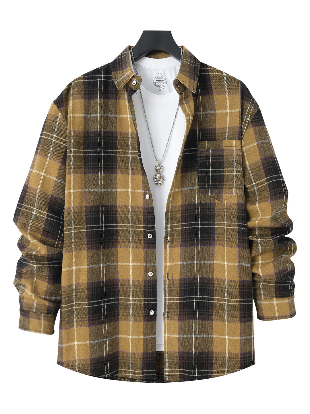 Men's Checkered Flannel Shirt with Chest Pocket and Comfortable Fit Lisslune