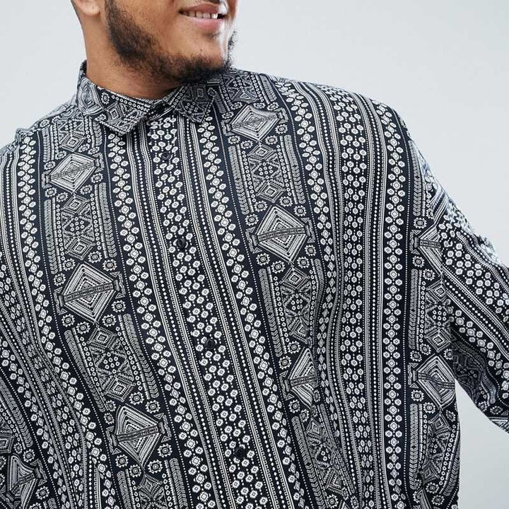 Men's Long-Sleeve Shirt with Unique Ethnic Pattern and Modern Cut Lisslune