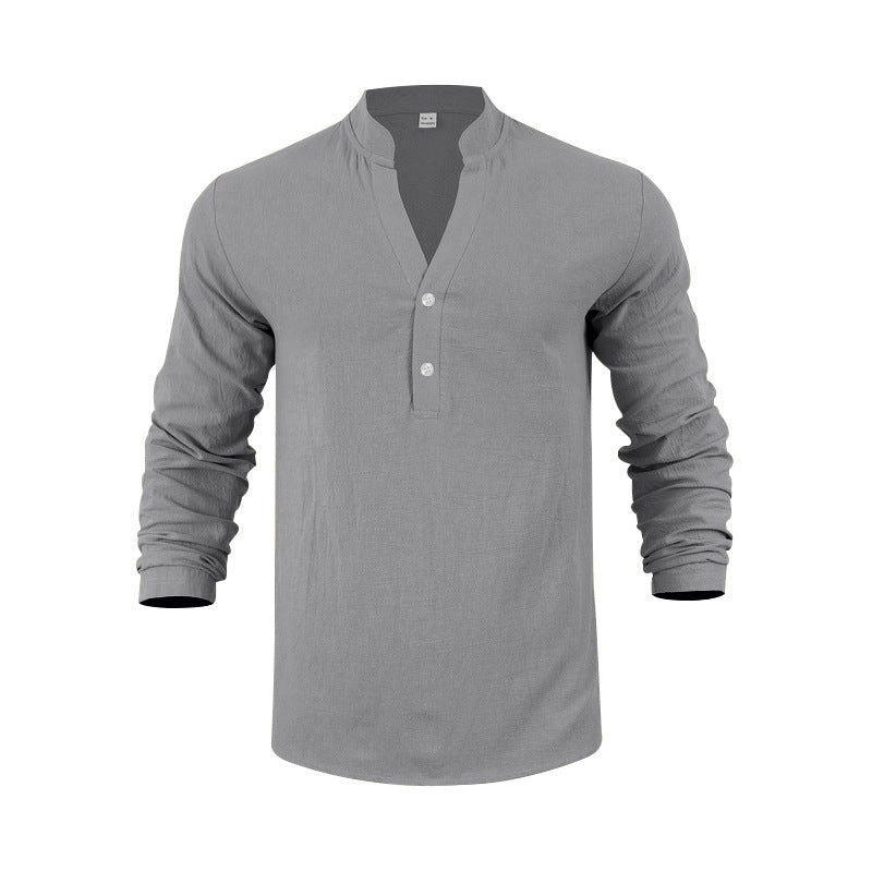 Men's long-sleeve shirt with fashionable stand-up collar and elegant button details Lisslune
