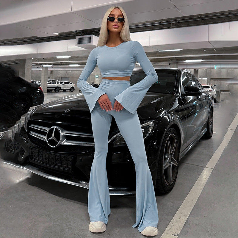 Women long sleeve crop top with wide leg pants Lune London
