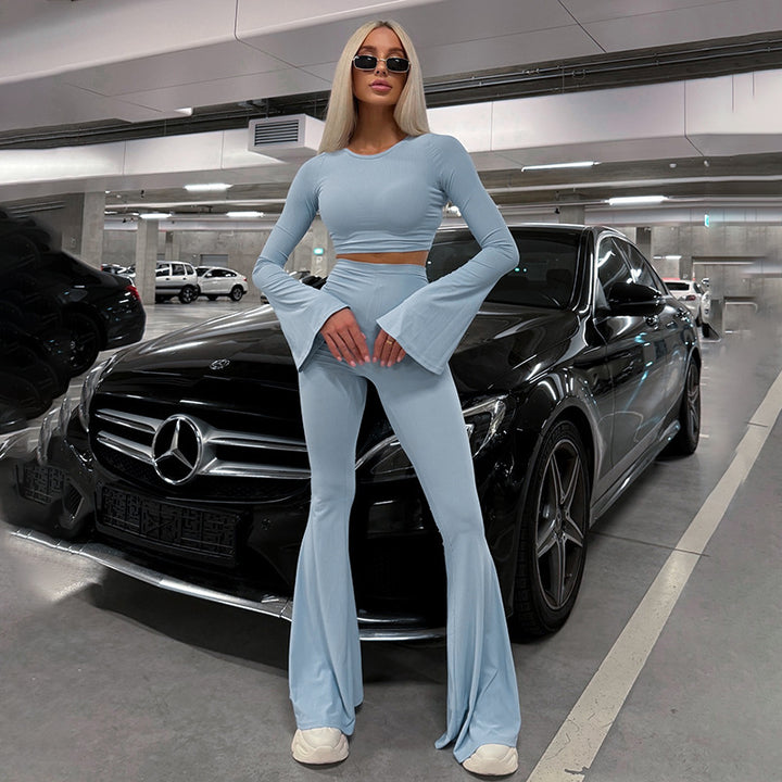 Women long sleeve crop top with wide leg pants Lune London