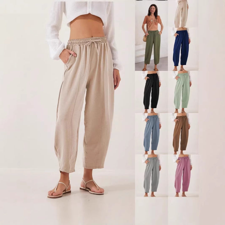Damen Bequeme, weit geschnittene Sommerhose mit elastischem Bund und seitlichen Taschen Lisslune