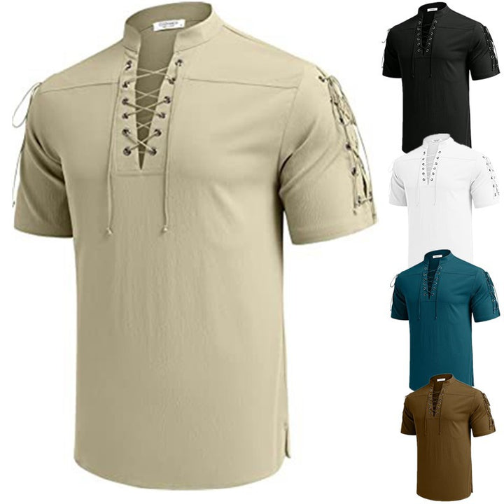 Men's casual short-sleeve shirt with lacing Lisslune