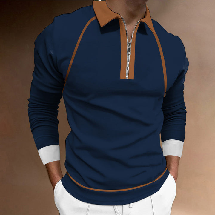 Men's Long Sleeve Polo Shirt with Modern Zipper and Sports Accents Lisslune