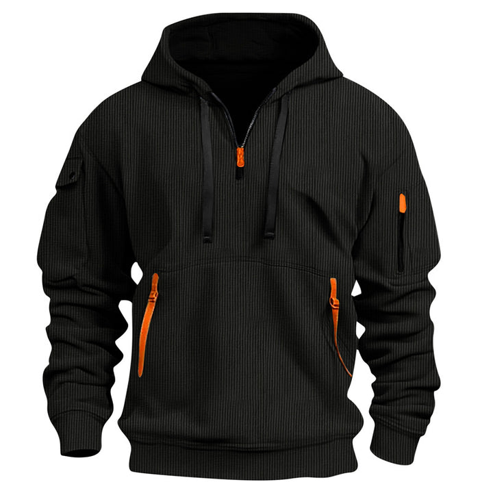 Men's leisure hoodie with kangaroo pocket and two-way zipper Lisslune