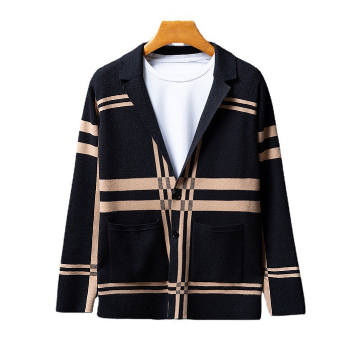 Men's elegant knitted blazer with modern check pattern Lisslune