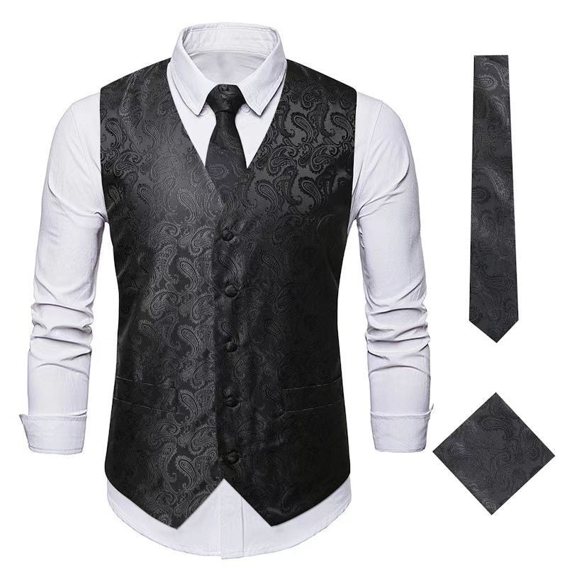 Men's elegant vest suit set with matching tie and pocket square Lisslune