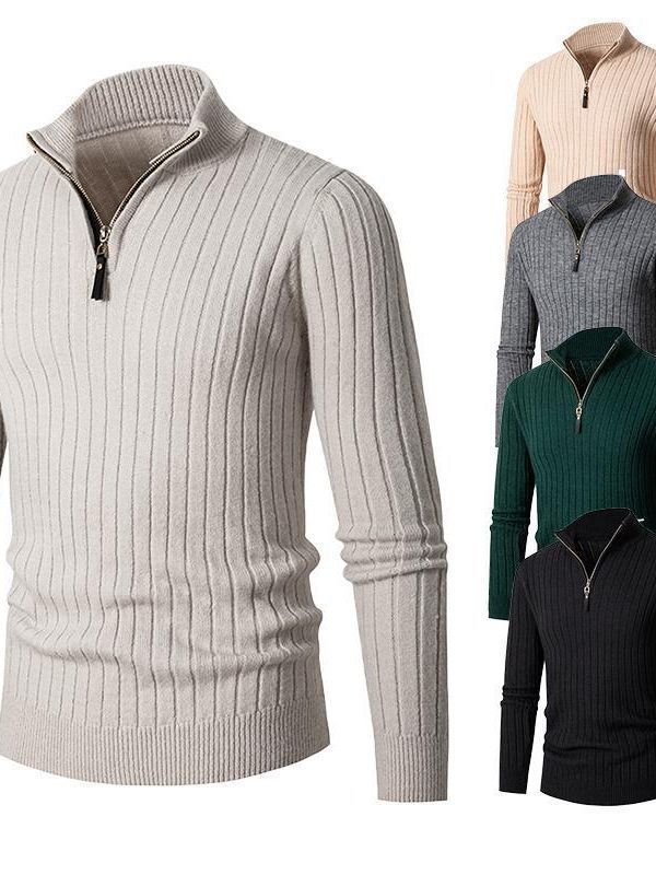 Men's pullover with stand-up collar and textured rib design Lisslune