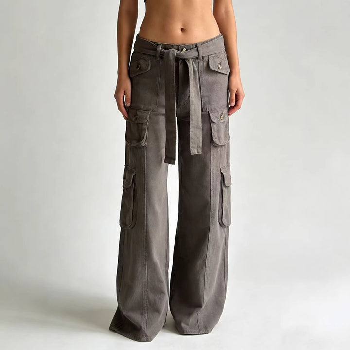 Women’s stylish wide Cargo pants with belt and pockets Lisslune