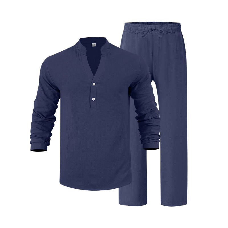 Men's leisure loungewear set with long-sleeved shirt and comfortable joggers Lisslune
