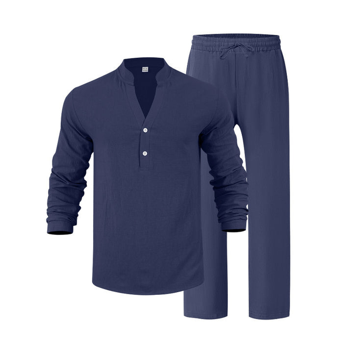 Men's leisure loungewear set with long-sleeved shirt and comfortable joggers Lisslune