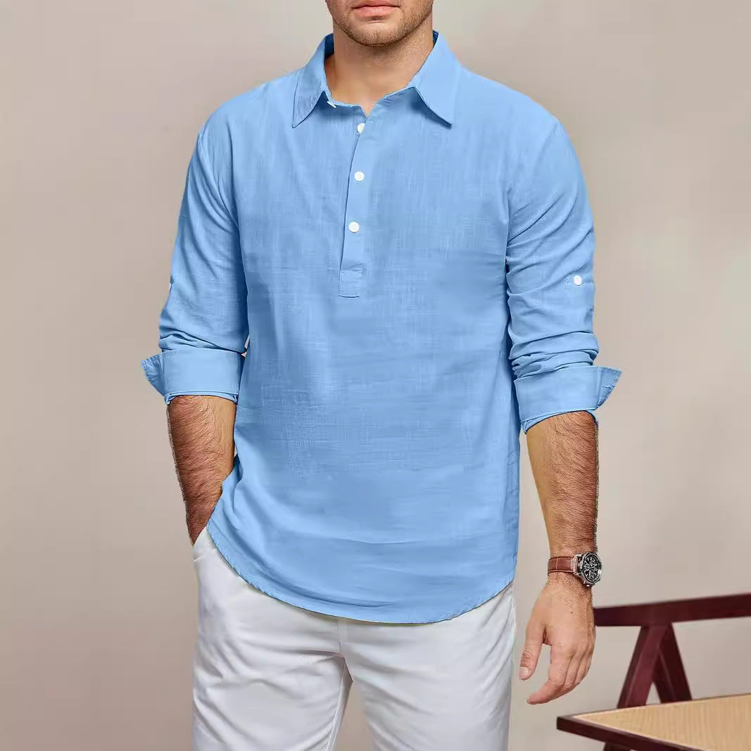Men's casual long-sleeve shirt with button placket and fine structure Lisslune
