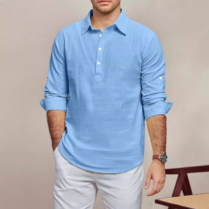 Men's casual long-sleeve shirt with button placket and fine structure Lisslune