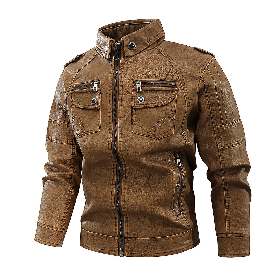 Men's elegant leather jacket with practical pockets and zipper details Lisslune