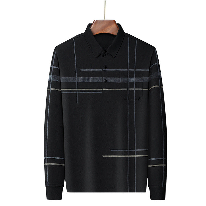 Men's Long Sleeve Polo Shirt with Modern Pattern Lisslune