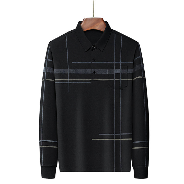 Men's Long Sleeve Polo Shirt with Modern Pattern Lisslune