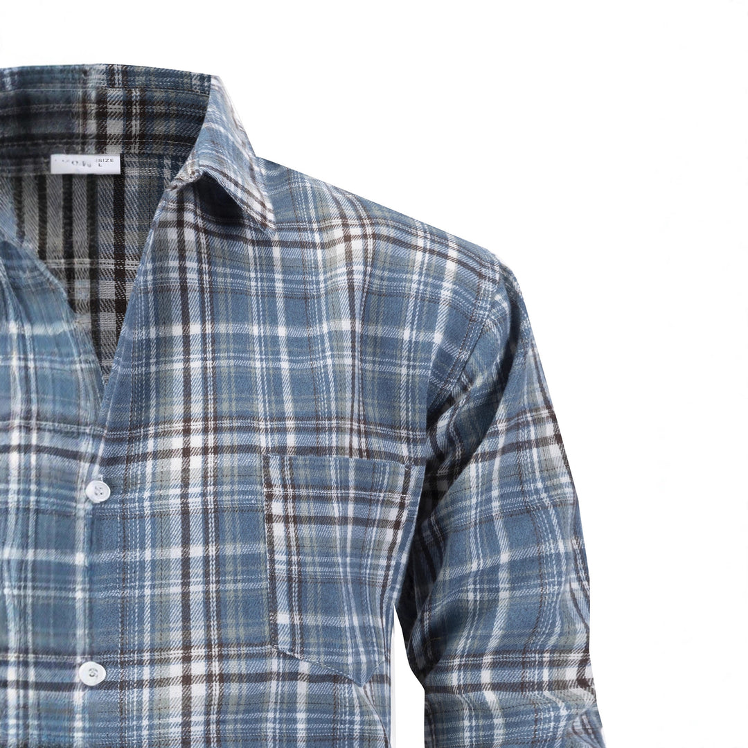 Men's Modern Check Long Sleeve Shirt with Chest Pocket Lisslune