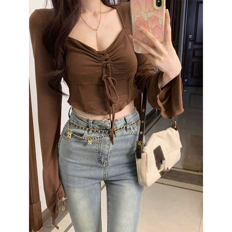 Women's Cropped Top with Refined Knot and Wide Sleeve Lisslune
