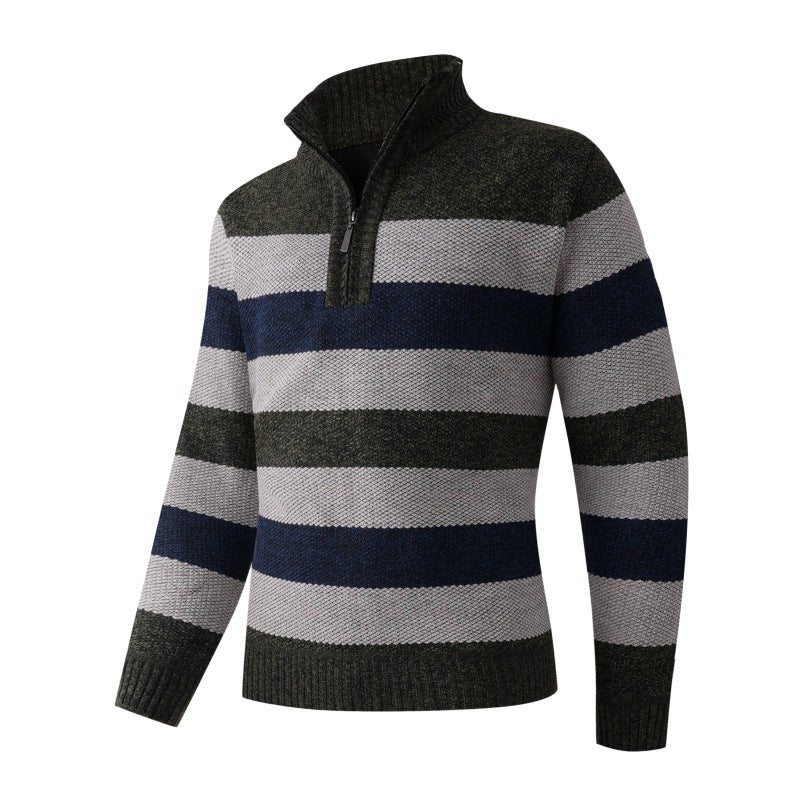 Men's fashionable stand-up collar sweater with decorative stripes Lisslune