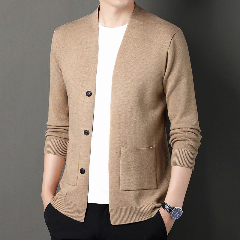Men's Cardigan with Button Placket and Side Pockets Lisslune
