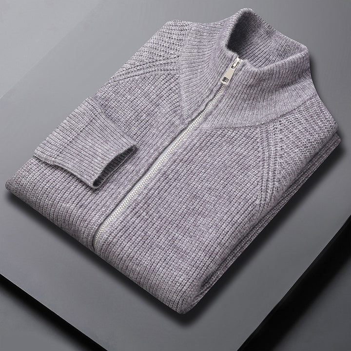 Men's Elegant Knitted Jacket with High Collar and Zipper Lisslune