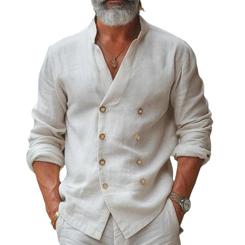 Men's elegant linen shirt with double button placket Lisslune
