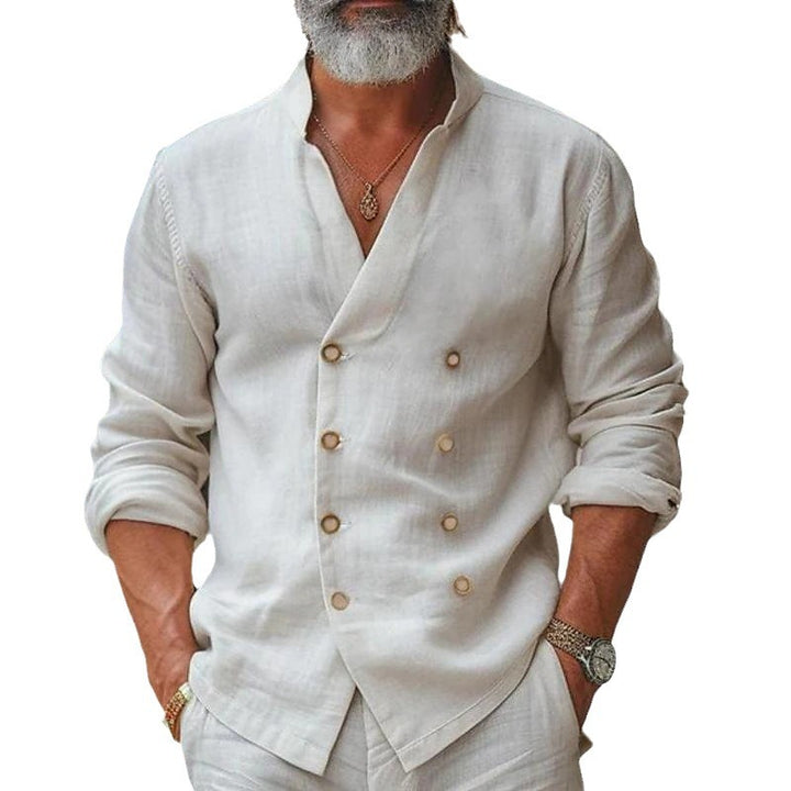 Men's elegant linen shirt with double button placket Lisslune