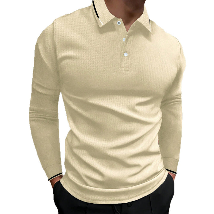 Men's Long Sleeve Polo Shirt with Textured Design Lisslune