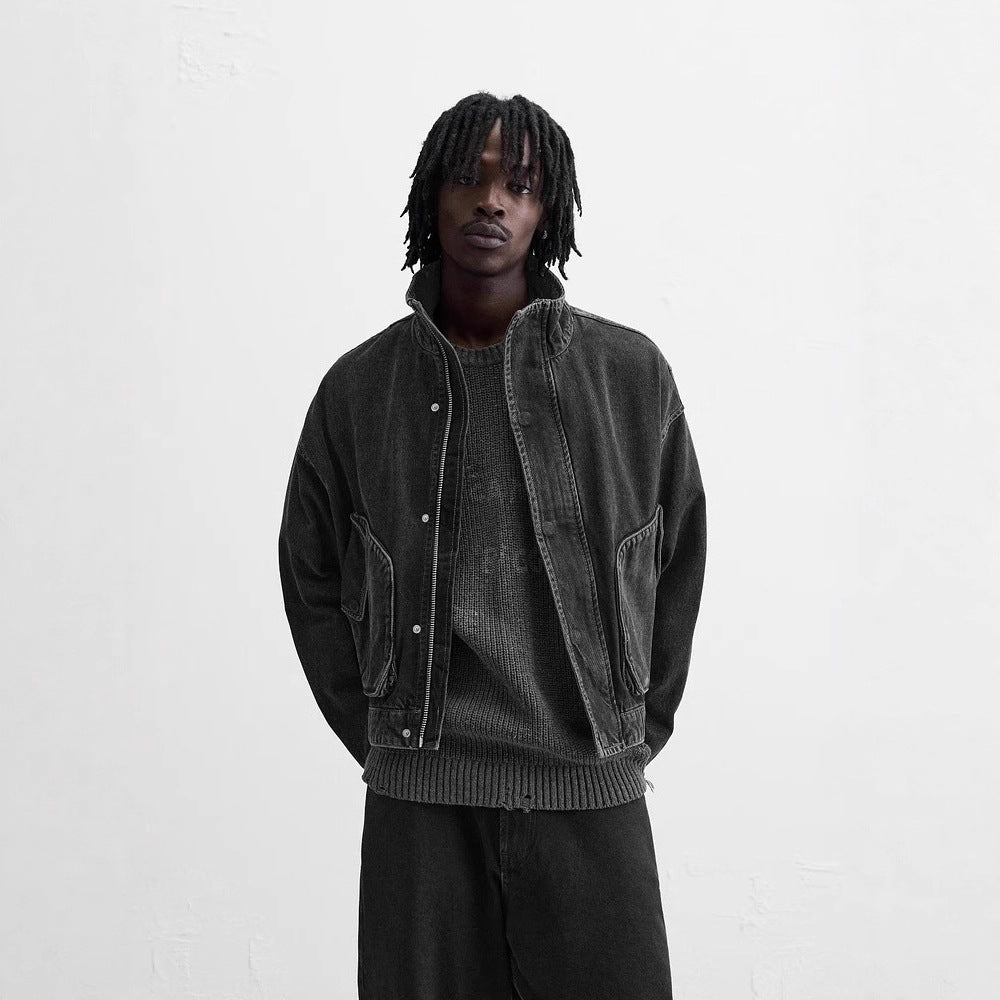 Men's Denim Bomber Jacket Lisslune