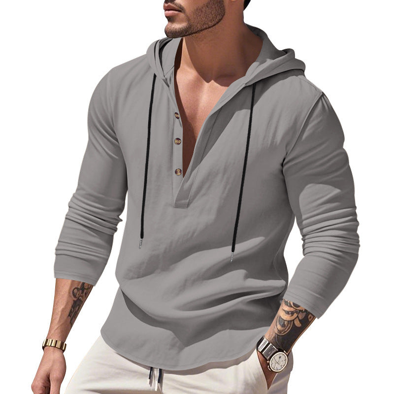 Men's casual hoodie shirt with modern button placket design Lisslune