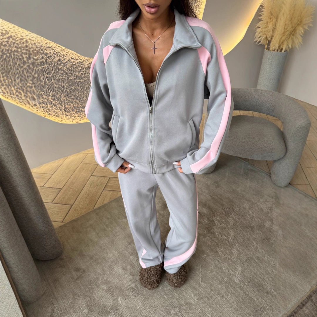 Women's sporty tracksuit with modern zipper and side stripes Lisslune