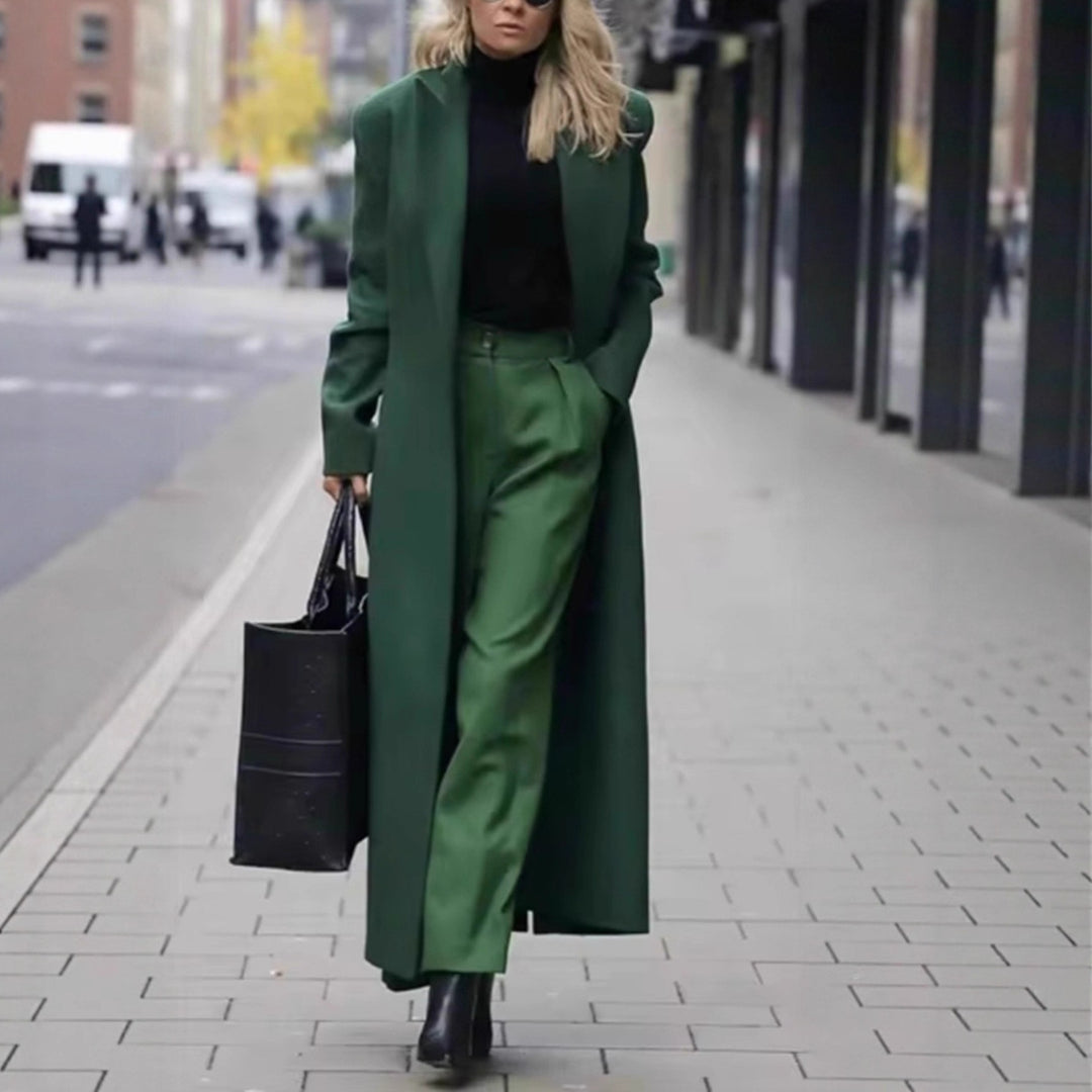 Ladies Elegant Wool Coat with Double Button Placket and Deep Pockets