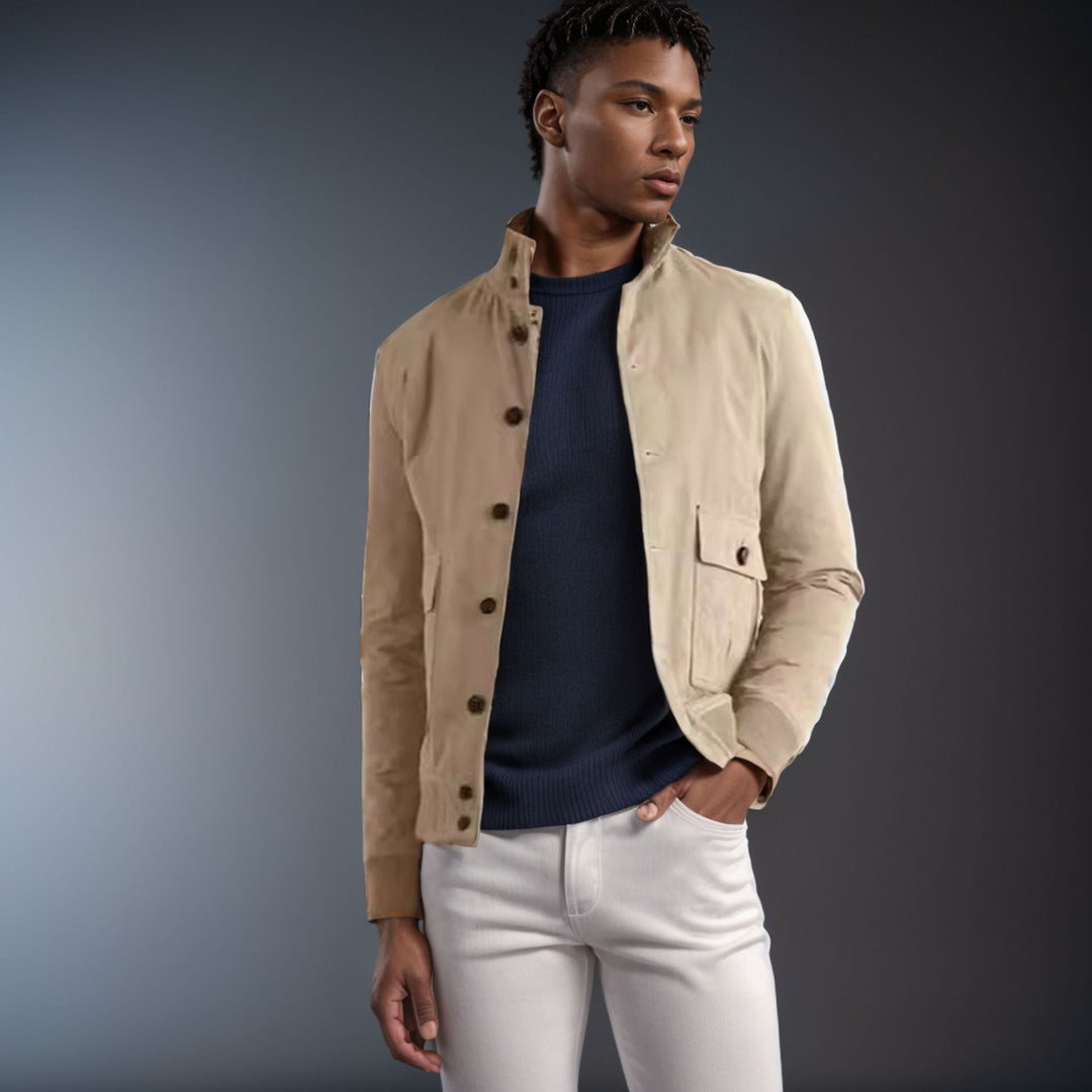 Men's fashionable transitional jacket with high collar and patch pockets Lisslune