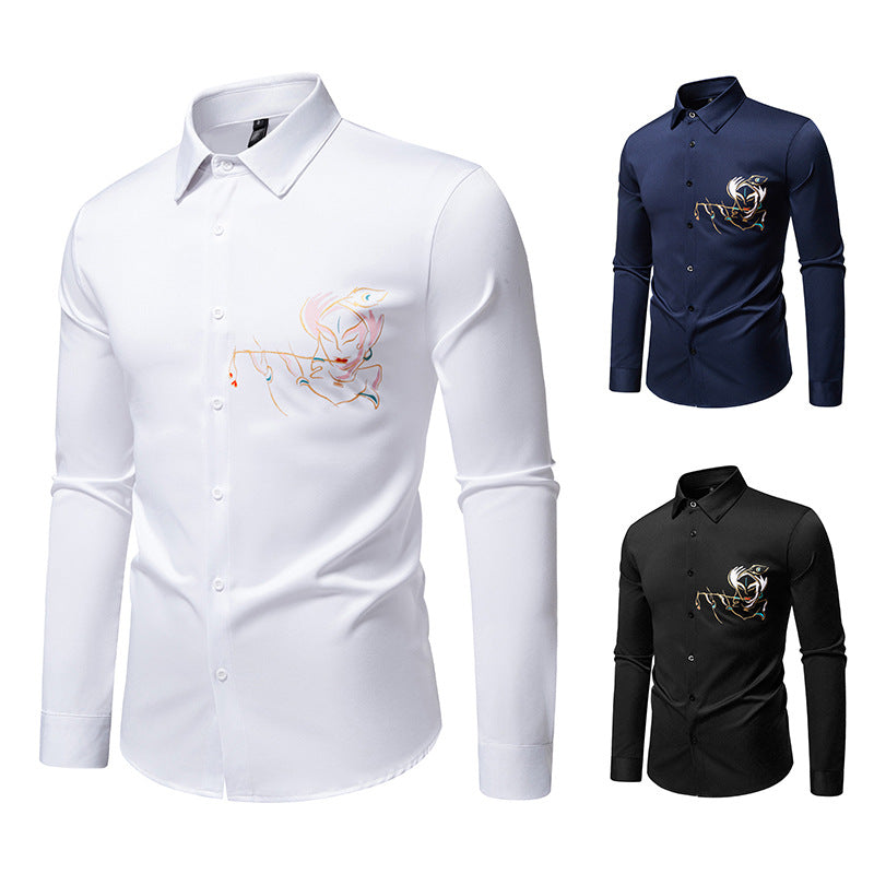 Men's Elegant Long Sleeve Shirt with Creative Embroidery Lisslune