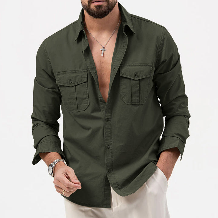Men's casual long sleeve shirt with practical chest pockets Lisslune