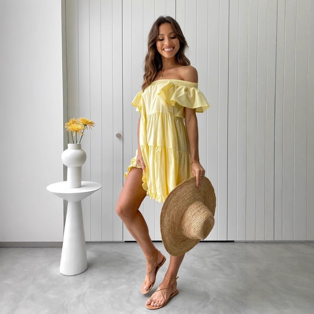 Ladies Off-Shoulder Casual Dress with Ruffle Details Lune London