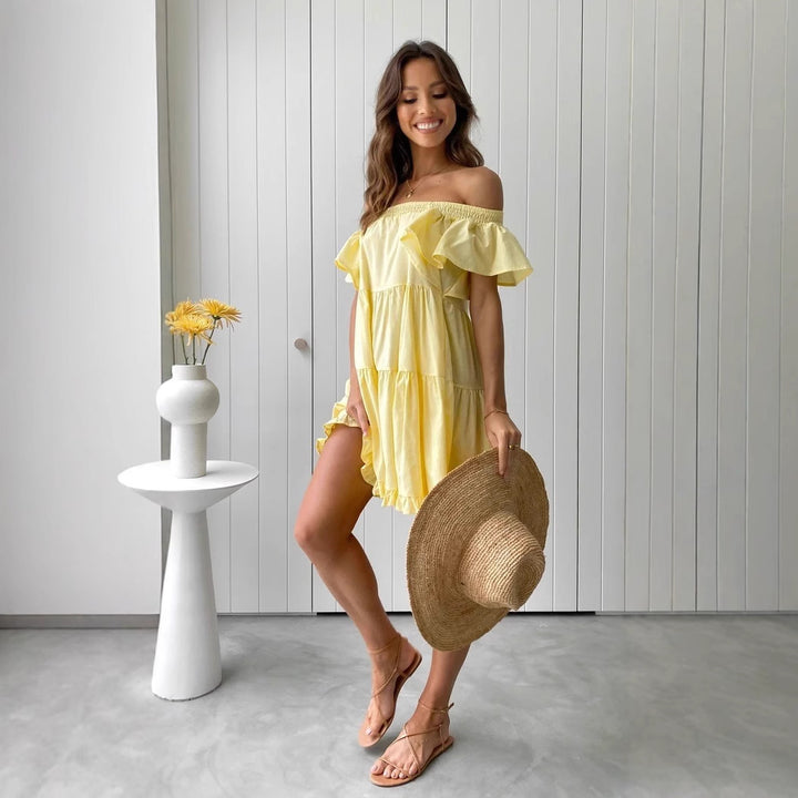 Ladies Off-Shoulder Casual Dress with Ruffle Details Lune London