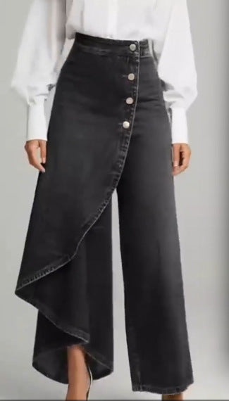 Damen Denim-Rock mit asymmetrischem Schnitt und Knopfdetails Lisslune