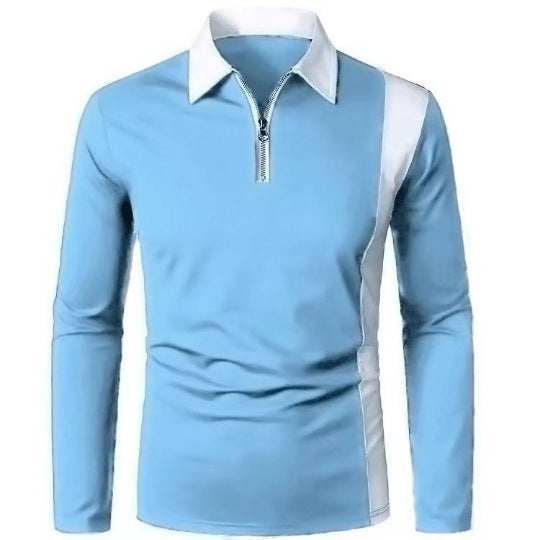 Men's Long Sleeve Polo Shirt with Sporty Zip Design and Modern Color Details Lisslune